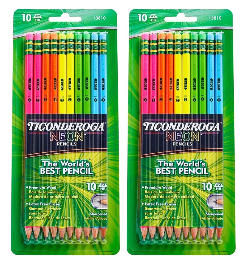 Dixon Ticonderoga No.2 Pencils, Assorted Neon, 10-Pack (2-Pack) - Image 1